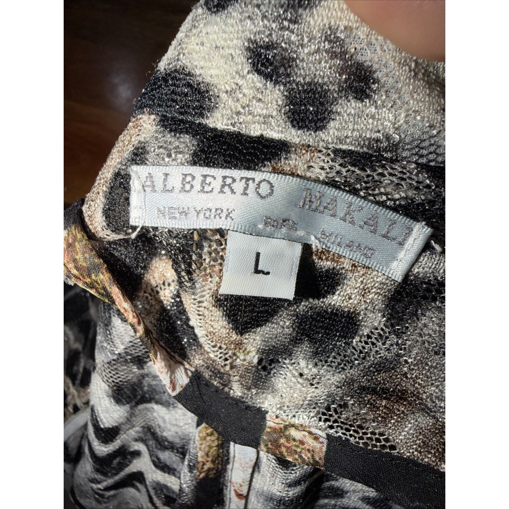Alberto Makali Leopard Print Lace Blazer Womens L Brown Pockets Mob Wife 3/4 - Picture 11 of 11